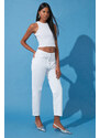 Trendyol White Front Buttoned High Waist Mom Jeans