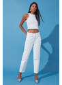 Trendyol White Front Buttoned High Waist Mom Jeans