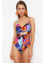 Trendyol Abstract Patterned Double Breasted Tie Hipster Swimsuit