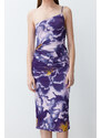 Trendyol Limited Edition Purple Printed Fitted Midi One Shoulder Stretch Knitted Dress