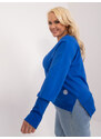 Fashionhunters Kobaltově modrá dámská halenka nadměrné velikosti s manžetami