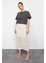 Trendyol Stone Midi Lined Openwork/Perforated Knitwear Skirt