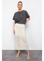 Trendyol Stone Midi Lined Openwork/Perforated Knitwear Skirt