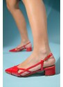 LuviShoes STEVE Red Patent Leather Women's Low Heel Sandals
