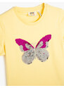 Koton T-Shirt Crew Neck Short Sleeve Butterfly Sequin Embroidered Cotton