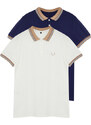 Trendyol Navy-White Men's 2-Pack Slim/Slim Fit Deer Embroidered 100% Cotton Polo Neck T-Shirt
