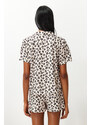 Trendyol Beige-Multicolor Leopard Pattern Knitted Pajamas Set