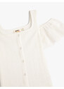 Koton T-Shirts With Frills Window Detail Buttons Round Neck Textured.