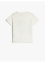 Koton Short-Sleeve T-shirt with Hearts and Silvery Crew Neck Cotton