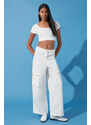 Trendyol White Zipper Detail High Waist Wide Leg Jeans