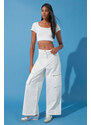 Trendyol White Zipper Detail High Waist Wide Leg Jeans