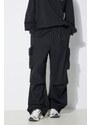 Kalhoty s příměsí vlny Y-3 Refined Woven Cargo černá barva, široké, high waist, IN4373