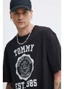 Bavlněné tričko Tommy Jeans černá barva, s potiskem, DM0DM18560