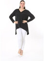 Şans Women's Plus Size Anthracite Neck And Hem Satin Long Sleeve Blouse