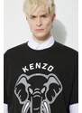 Bavlněné tričko Kenzo Oversized T-Shirt černá barva, s potiskem, FD65TS0064SG.99J