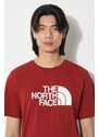 Bavlněné tričko The North Face M S/S Easy Tee vínová barva, s potiskem, NF0A87N5POJ1