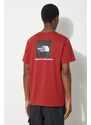 Bavlněné tričko The North Face M S/S Redbox Tee vínová barva, s potiskem, NF0A87NPPOJ1