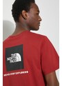 Bavlněné tričko The North Face M S/S Redbox Tee vínová barva, s potiskem, NF0A87NPPOJ1