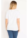 Şans Women's Plus Size White Cotton Fabric Crew Neck Blouse