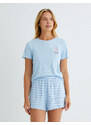 Koton Pajamas Set with Shorts Short Sleeved Ribbed Embroidered