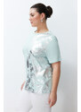 Trendyol Curve Mint Foil Print Detailed Boyfriend Knitted T-shirt