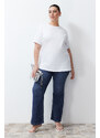 Trendyol Curve White Stone Detailed Boyfriend Knitted T-shirt