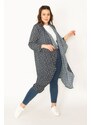 Şans Women's Plus Size Navy Blue Points Pattern Crepe Cardigan