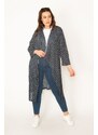 Şans Women's Plus Size Navy Blue Points Pattern Crepe Cardigan