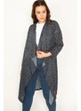 Şans Women's Plus Size Navy Blue Points Pattern Crepe Cardigan