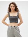 Koton Crop Singlets Square Neck Pile Piping Detailed