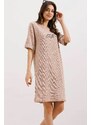 Bigdart 2452 Printed Oversize Knitted Dress - Biscuit