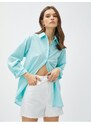 Koton Oversized Shirt with Stones and Long Sleeved Cotton