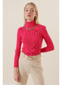 Bigdart 15478 Turtleneck Chain Sweater - Fuchsia