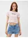 Koton Crop T-Shirt Printed Short Sleeves Crew Neck