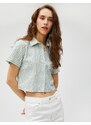 Koton Crop Shirt Plaid Short Sleeve Buttoned