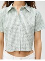 Koton Crop Shirt Plaid Short Sleeve Buttoned