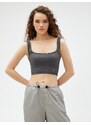 Koton Crop Singlets Square Neck Pile Piping Detailed