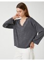 Koton V-Neck Sweatshirt with Bat Sleeves