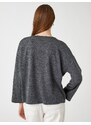 Koton V-Neck Sweatshirt with Bat Sleeves