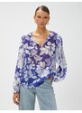 Koton Chiffon Blouse Floral V-Neck