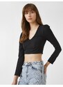 Koton V-Neck Crop Evening Blouse Long Sleeve