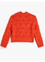 Koton Knitted Sweaters Openwork Round Neck Long Sleeve Soft Textured.