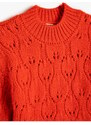 Koton Knitted Sweaters Openwork Round Neck Long Sleeve Soft Textured.