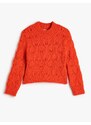 Koton Knitted Sweaters Openwork Round Neck Long Sleeve Soft Textured.