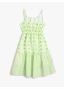 Koton Floral Dress with Thin Straps Lined, Ruffled Dress with Pleated Waist.