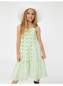 Koton Floral Dress with Thin Straps Lined, Ruffled Dress with Pleated Waist.
