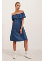 Bigdart 1481 Off Shoulder Jeans Dress - Blue