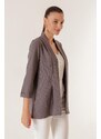 By Saygı Shawl Collar Length Lycra Double Sleeves Thin Striped Fabric Jacket