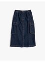 Koton Cargo Denim Skirt Maxi Length Slit Detailed Elastic Waist Cotton