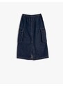 Koton Cargo Denim Skirt Maxi Length Slit Detailed Elastic Waist Cotton